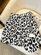 Summer Retro Leopard Print Pleated Wide-Leg Shorts Women High-Waisted Versatile Casual A-Line Pleated Hot Pants YYTT - Multicolor