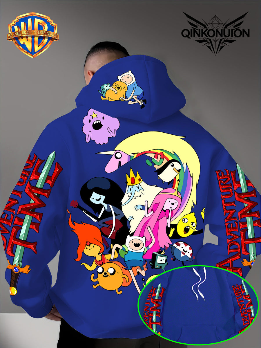 Warner Official Men's Hooded Sweatshirt, Adventure Treasure Colorful All Party Carnival Gathering Print Design, Machine Washable, Warm and Casual for Autumn and Winter, Daily Drawstring Hooded Sweatshirt, Multifunctional Sports and Leisure Loose Fit - Blue