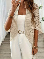 Spring And Summer Elegance Women'S Batwing Sleeve Loose Hollow Cardigan - Apricot