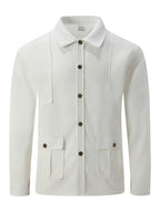 Men'S New Fall Winter Waffle Knit Shirt Jacket with Lapel, Multi-Pocket Button-Front Cargo Jacket - White
