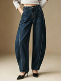 Women'S Daily Casual Elastic Wide-Leg Jeans - Grey Blue