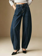 Women'S Daily Casual Elastic Wide-Leg Jeans - Grey Blue
