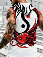 Men's Sleeveless Hooded Top with Trendy Tai Chi Koi Fish Print, Breathable Sports Casual Style, Comfortable for Daily Wear, Fashionable and Stylish Outerwear for Men - Mixed colors