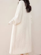2025 Autumn/Winter New Arrival Mid-Length Buttonless Outerwear, Women's Fashion Korean Style Petite Lazy Look Faux Mink Soft White Cardigan - White