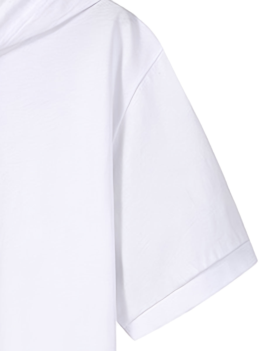 Summer Short-Sleeve Hooded Sport T-Shirt, Casual Fashion Versatile Style Men's Top, Trendy 2-in-1 Look Hem, Drawstring Hooded Short-Sleeve Design - White