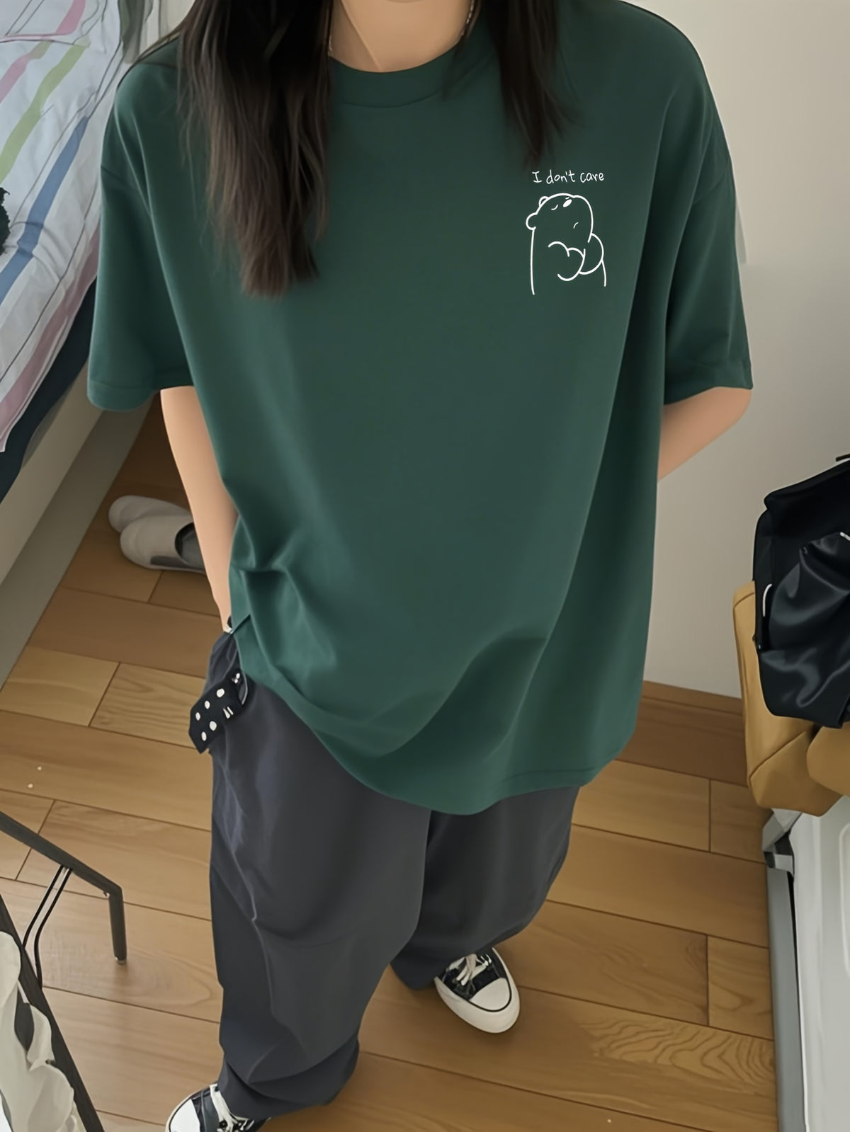 Women's Short-Sleeve T-Shirt, Summer Designer Cartoon Print Short-Sleeve T-Shirt, Pure Short-Sleeve T-Shirt Top, Base Layer Top #3333 - Dark Green