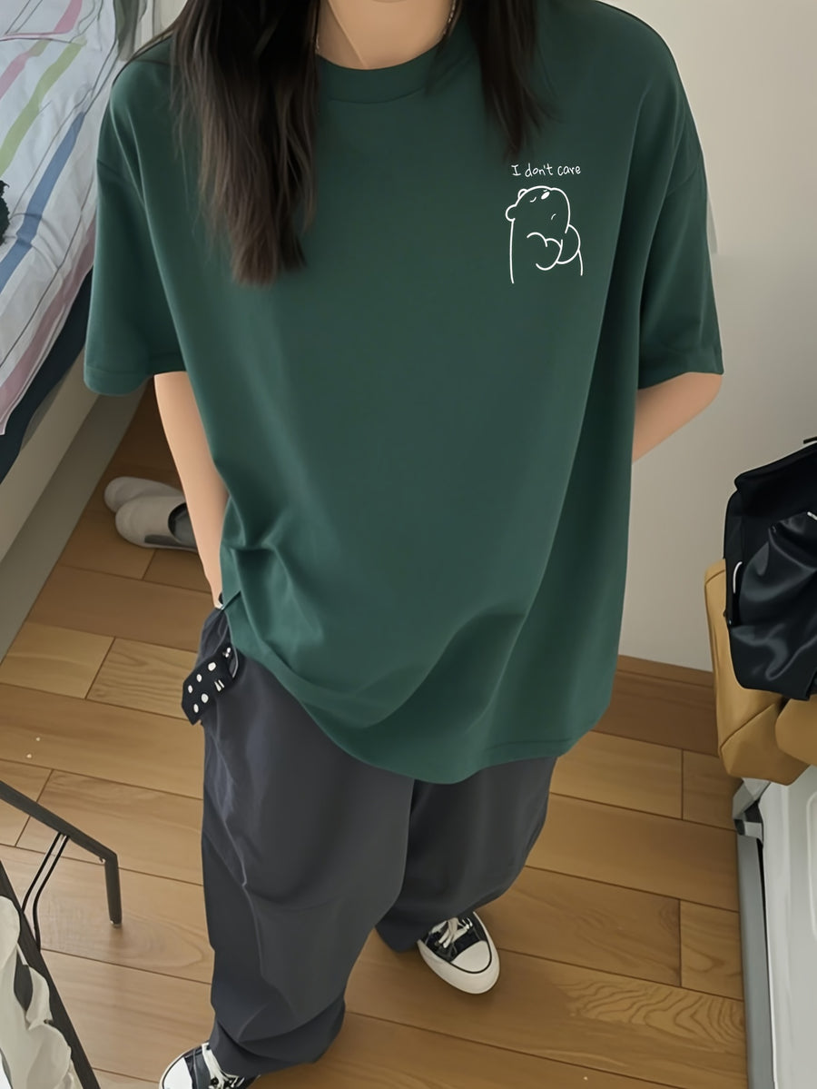 Women's Short-Sleeve T-Shirt, Summer Designer Cartoon Print Short-Sleeve T-Shirt, Pure Short-Sleeve T-Shirt Top, Base Layer Top #3333 - Dark Green