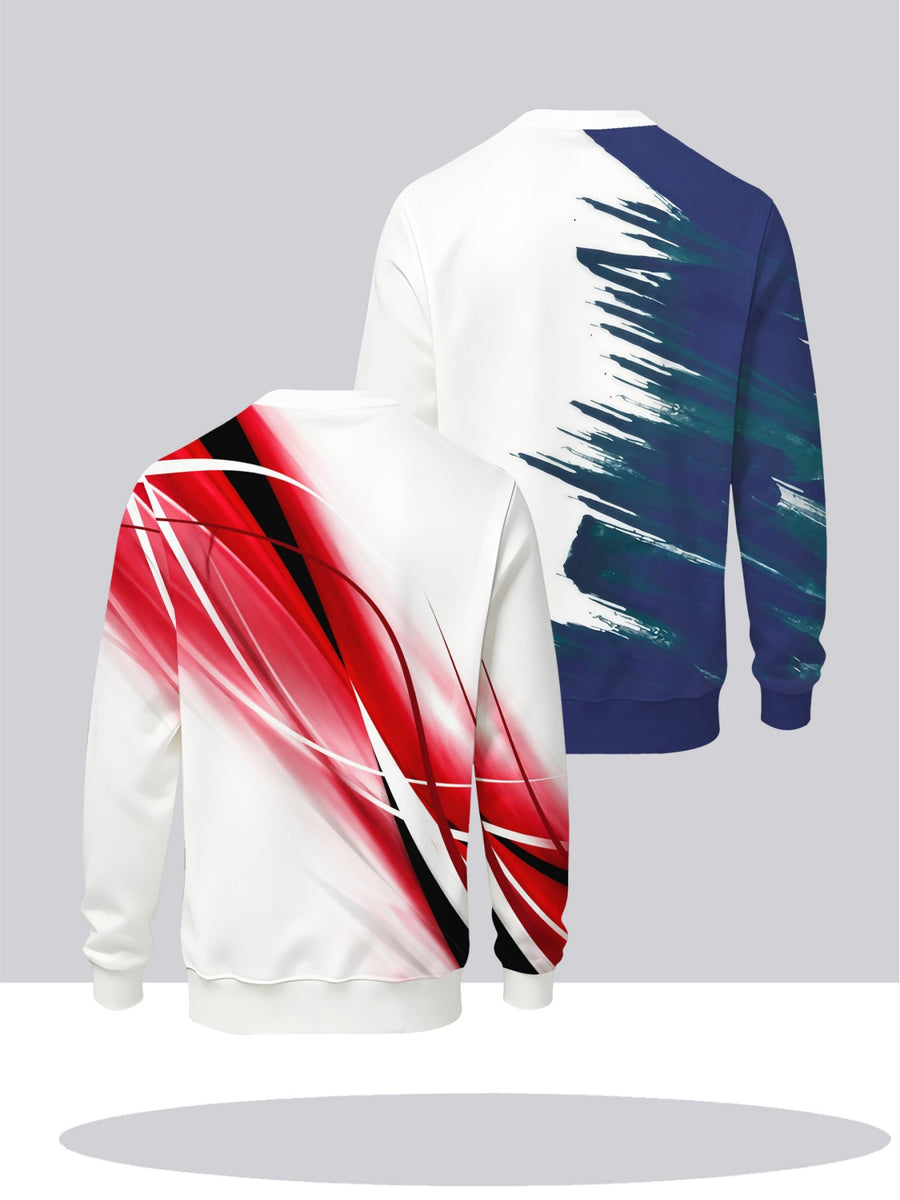 2pcs Men's Crew Neck Sweatshirt - Casual Printed Top, Outdoor Leisure Crew Neck Sweatshirt, Basic Versatile Style with Print - Mixed colors