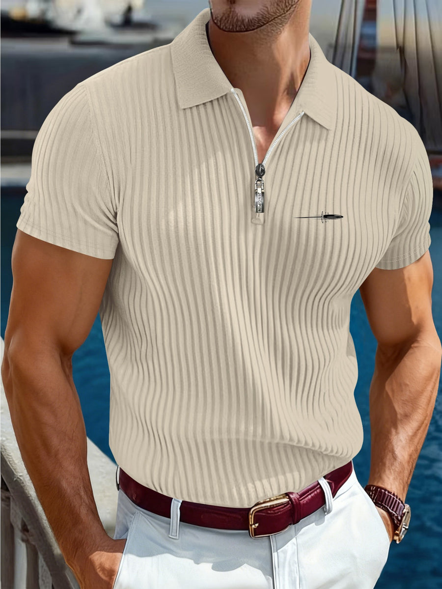 Men'S Summer Casual Polo Shirt Outdoor Sports Print Short Sleeve Top - Apricot
