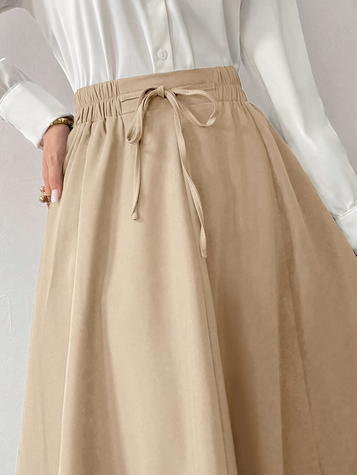 Fall Winter Style Women'S Elegant High-Waist Drawstring Detail A-Line Skirt - Linen