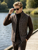 Men'S Stand Collar Zip-Up Vest, Thick Warm Sleeveless Sweater Waistcoat Gilet, Casual Fall Winter Outerwear Sleeveless Cardigan for Daily Commute Outdoor Street Wear - Coffee Color