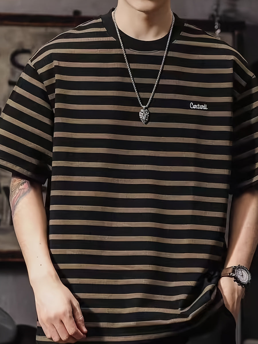 Printed Design - Not Textured Men's Trendy Fashion T-Shirt - A Must-Have for Young People, Suitable for Daily Casual Wear, Street Style, Crew Neck T-Shirt, Loose Fit - (Brown)
