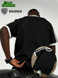 WB Men's Striped Patchwork Casual Short-Sleeve Top with Fun Print, 100% Pure Cotton Fashion Design. Made of Skin-friendly and Breathable Pure Cotton Material, This Versatile Casual Style Is Easy to Wear and Suits Daily Commutes, Parties - Black
