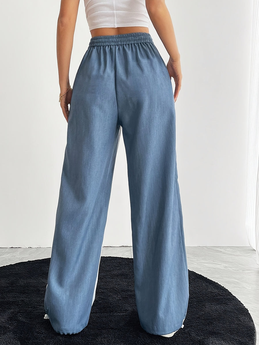 Women'S Long Pants, Women'S Fashion Casual Commute All-Match Design Statement Patchwork Denim Straight Wide-Leg Trousers, Women'S Casual Street Pants Summer Casual - Mixed colors