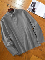 Men's Fashion Long-Sleeve Linen Shirt - Seaside Vacation Casual Top, Button-Up with Half-Open Placket, Lightweight, Loose, and Comfortable, Perfect as a Summer T-Shirt or Gift - Grey