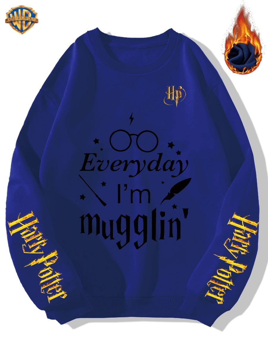 Round Neck Warner Bros. Licensed Fleece Sweatshirt Autumn Winter New Casual Loose Tom & Jerry Cartoon Print Top Men'S Trendy All-Match Warm Jacket - Royal blue color