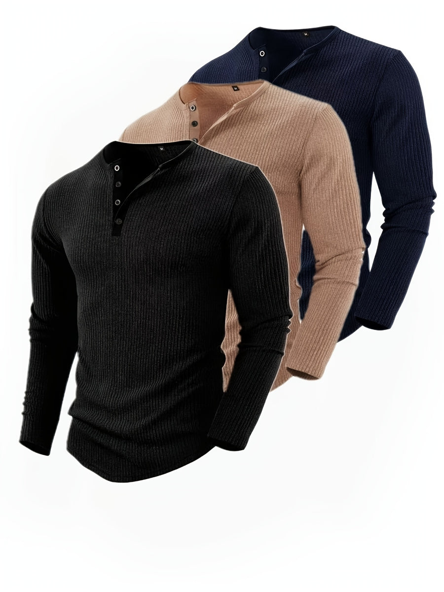 3pcs Set of New Autumn Knit Tops - Black+khaki+navy Blue