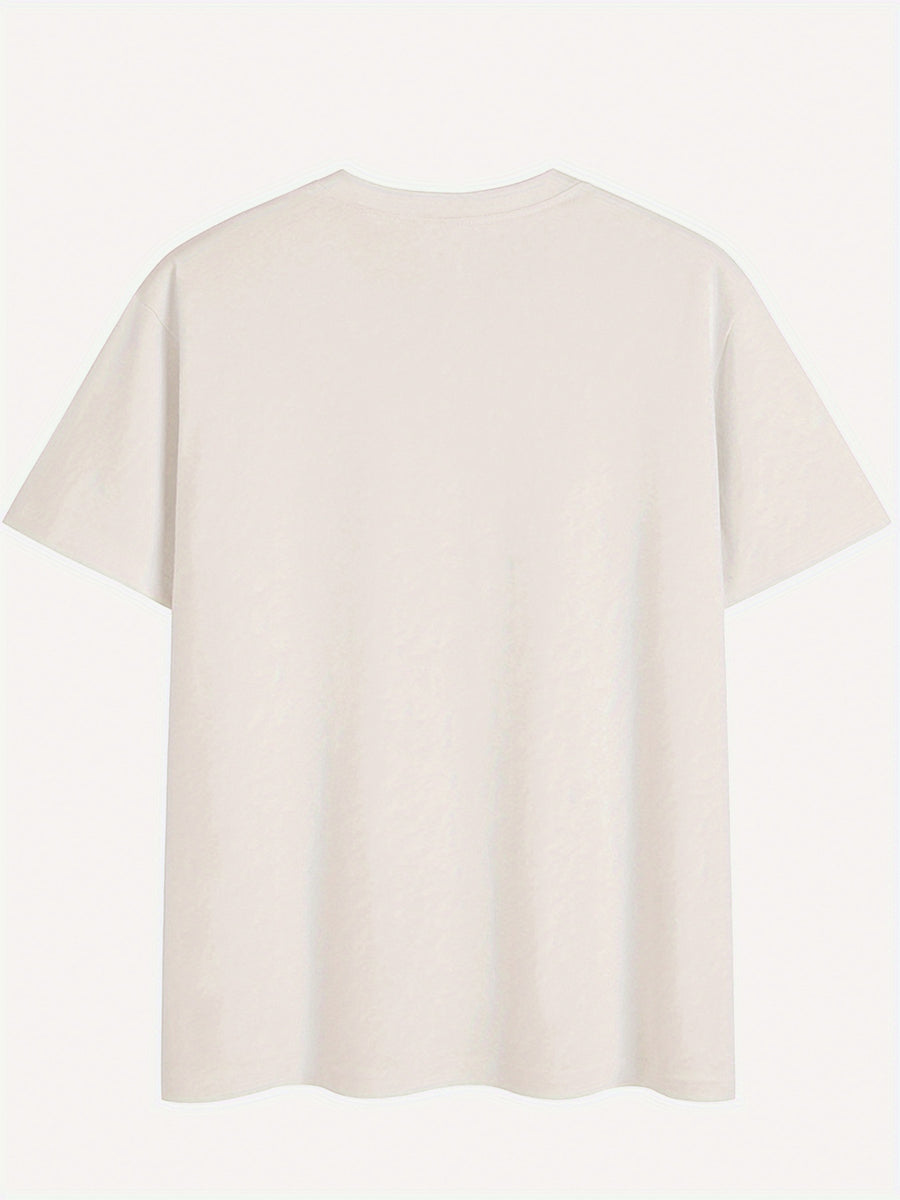 Graphic Print Drop Shoulder T-Shirt, Short Sleeve Crew Neck Casual Top for Spring & Summer, Women'S Clothing - Cream