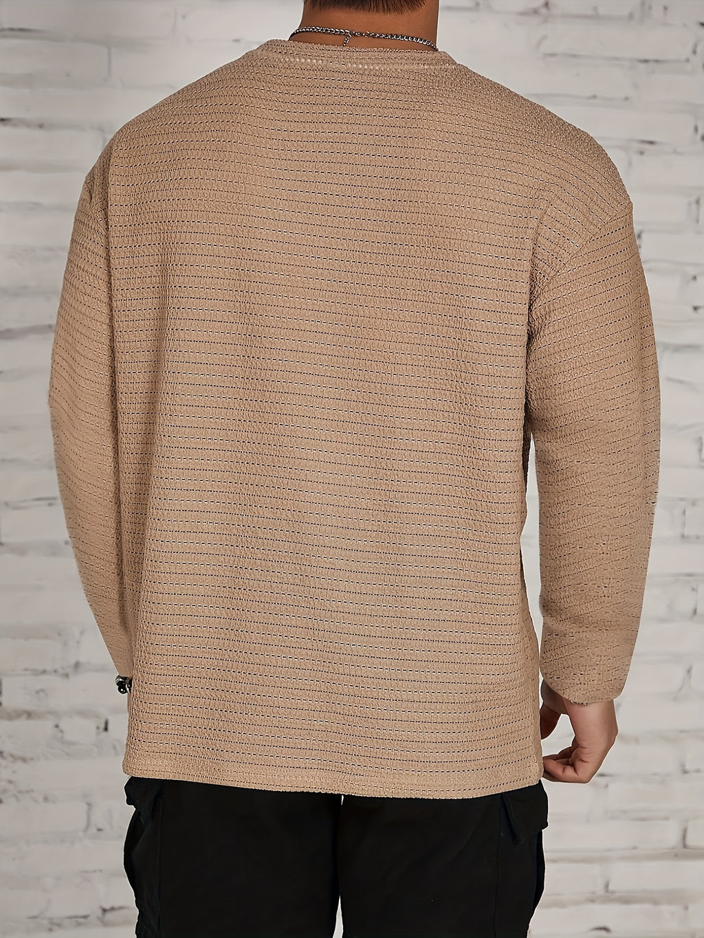 New Trendy Men's Versatile Casual Fashionable Comfortable Cool Skin-Friendly Long-Sleeve T-Shirt - Khaki