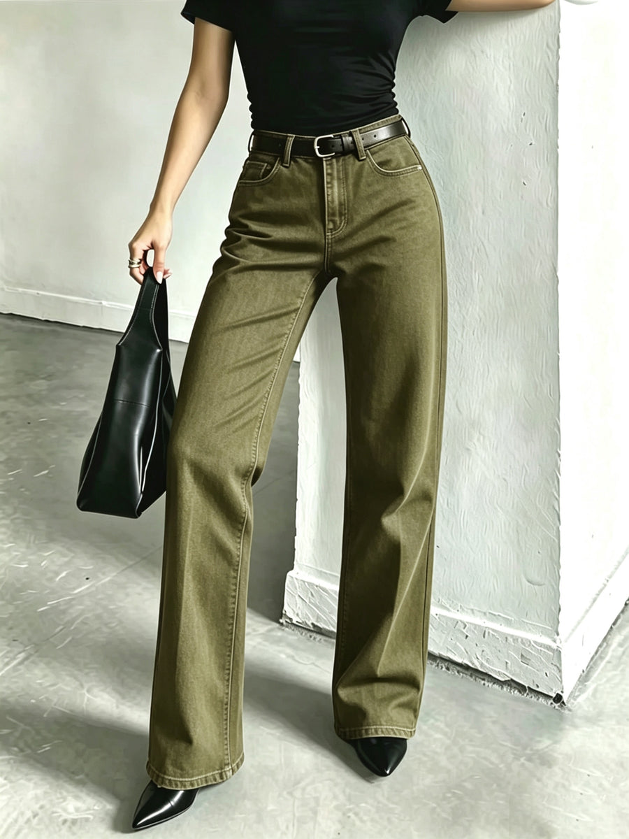 A10050# Simple and Stylish Jeans - Olive
