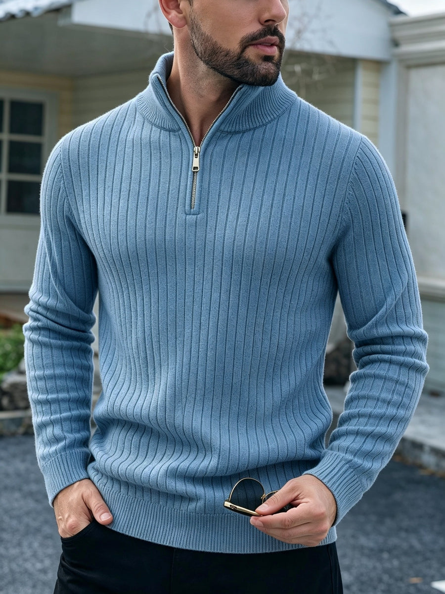 Men'S Stand Collar Half-Zip Sweater for Autumn And Winter, Versatile Long Sleeve Top, Warm And Comfortable Half-Placket Long Sleeve Sweatshirt, Classic Versatile Casual Pullover, Suitable for Daily Leisure And Street Strolls - Sea Polish