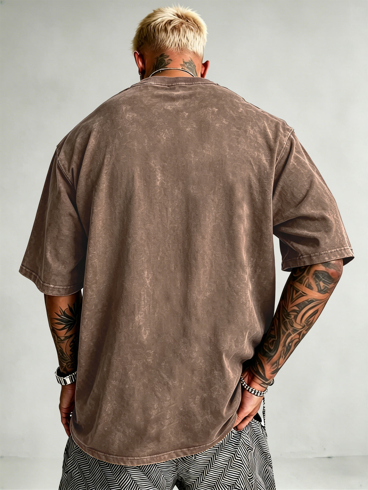 Men's Heavyweight Short Sleeve Washed Vintage Fashion Print Retro Acid Wash Distressed Design Street Trendy  Breathable Heavyweight Fabric Hip Hop Gym Athletic Tee 2026 Summer - Brown