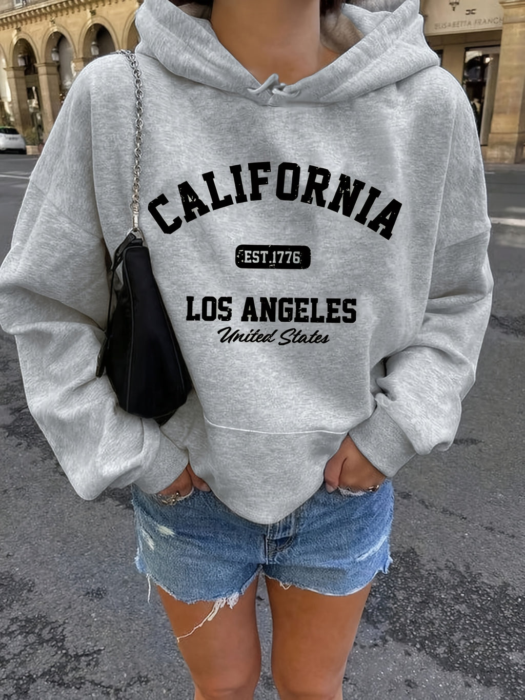 Letter Print Hooded Sweatshirt for Autumn And Winter, Women'S Clothing - Grey
