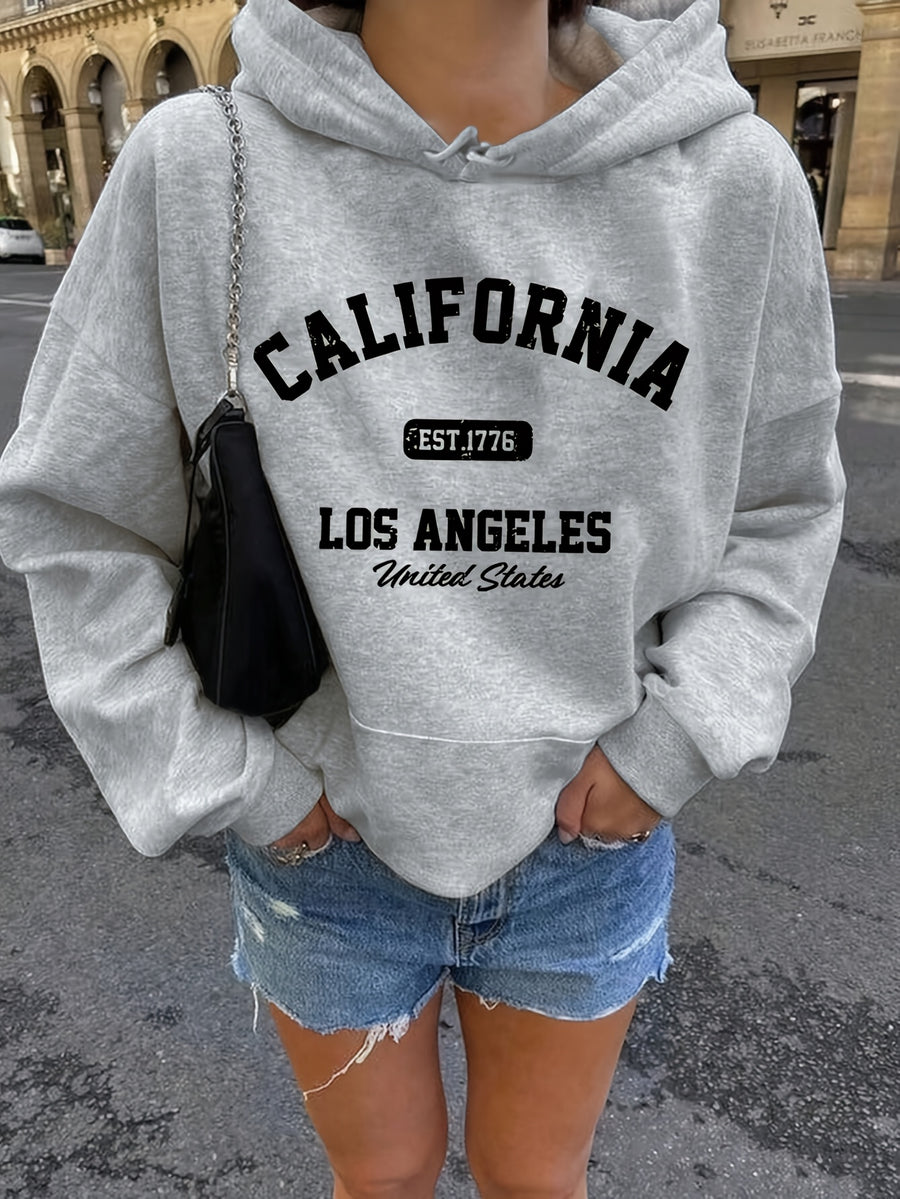 Letter Print Hooded Sweatshirt for Autumn And Winter, Women'S Clothing - Grey