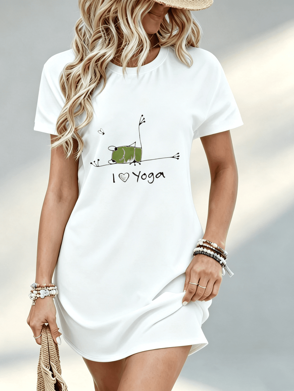 Printed Design - Not Textured, Casual, Women'S Dress, I Love Graphic, Daily Wear, Gift for Women, 100% - White
