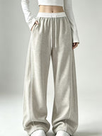 Wide Leg Sweatpants with Contrast White Elastic Waistband, White Side Piping Stripes, Convertible Adjustable Hem Cuff Two Ways Wearing Pants, Four Seasons Breathable Casual Athletic Joggers for Yoga Daily Street Outfits - M Beige