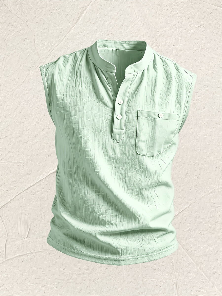 Men's Fashionable Casual Lightweight Breathable Sleeveless Henley Shirt - Summer Casual and Business Casual Vest - with Button- Collar - Suitable for Outdoor Activities, Beach, and Seaside - Regular Fit Men's Apparel Gift - Light Green