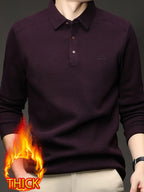 Thickened Men'S 3-Button Collar Polo Pullover Long Sleeve, Buttoned Placket, Ribbed Cuffs, Suitable for Autumn Inner And Outer Wear - SINBOS - Gentian Violet