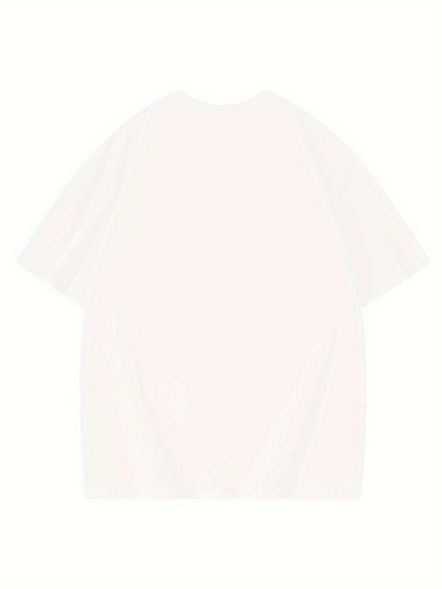 Women's Oversized T-Shirt - Loose Fit Short Sleeve Top with Letter '' Print, Round Neck Casual Summer Blouse for Spring Summer Fall, Breathable Casual Attire (Hand Washable) - White