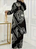 Ladies' Elegant Shirt and Wide-leg Pants Set, Paired with Beaded Necklace, Featuring Long-sleeve Design and Loose-fitting Pants, Ideal for Formal Occasions and Suitable for All Seasons. Made of Polyester Fabric, Perfect for Formal Wear - Black Circle