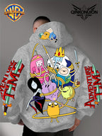 Warner Official Men's Hooded Sweatshirt, Adventure Treasure Rope Wrapped Character Group Cartoon Print Design, Machine Washable, Warm and Casual for Autumn and Winter, Daily Drawstring Hooded Sweatshirt, Multifunctional Sports and Casual Loose Fit - Light Grey