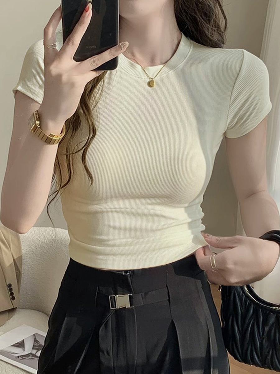 Short-Sleeved T-Shirt for Women in Summer, Easy And Slim-Fitting Hot Tight Short Top - Apricot