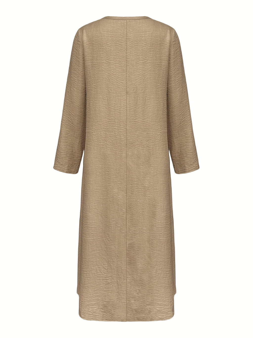 Women's Casual V-Neck Long Sleeve Solid Color A-Line Loose Fit Maxi Dress - Khaki