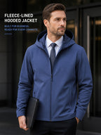 Men's Full-Zip -Lined Hooded Jacket, Lightweight Warm Softshell Outerwear, Men's Fashion Hoodie, Loose and Stretchy, Business Casual Outdoor Hoodie, Thermoregulating Top, Suitable for Office, Commuting, Travel, and Daily Autumn/Winter Wear - Grey-blue