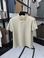 Men's Short-Sleeve Lapel Polo Shirt - Breathable Summer Business Casual T-Shirt with Striped Collar, Half-Sleeve Suitable for Office, & Semi-Formal Wear - Tongsen Store 1 (Regular Fit) - Khaki