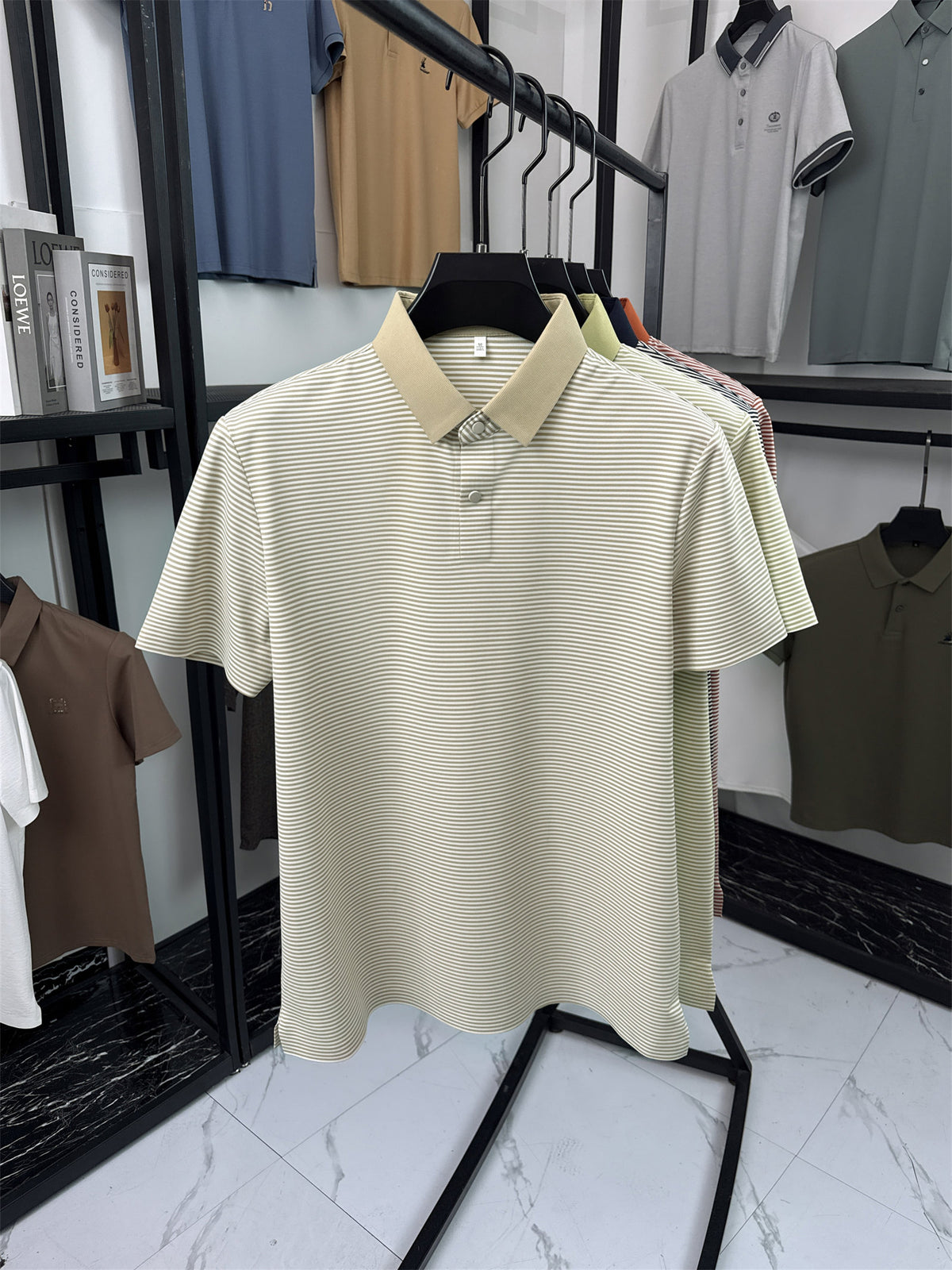 Men's Short-Sleeve Lapel Polo Shirt - Breathable Summer Business Casual T-Shirt with Striped Collar, Half-Sleeve Suitable for Office, & Semi-Formal Wear - Tongsen Store 1 (Regular Fit) - Khaki