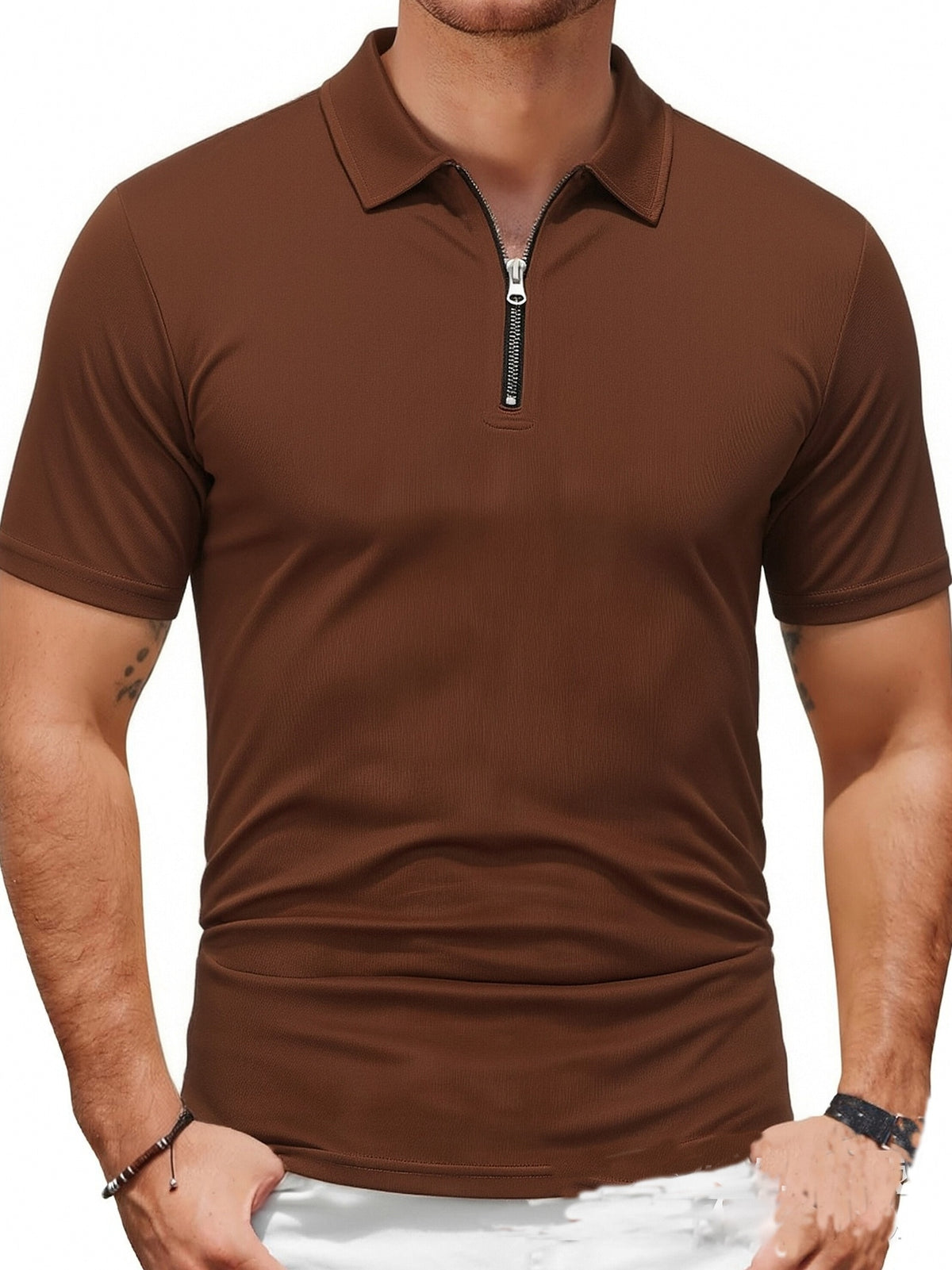 Three-pc Men's Sporty Outdoor Casual Lapel Solid Color Breathable Polo Shirts for High-End Occasions - Three Pieces Of Coffee