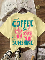 COFFEE CLUB Graphic T-Shirt Summer Outfit for Women Vacation Outfits Beach Outfits for Women, Women'S Casual Round Neck Short Sleeve T-Shirt - Light Yellow