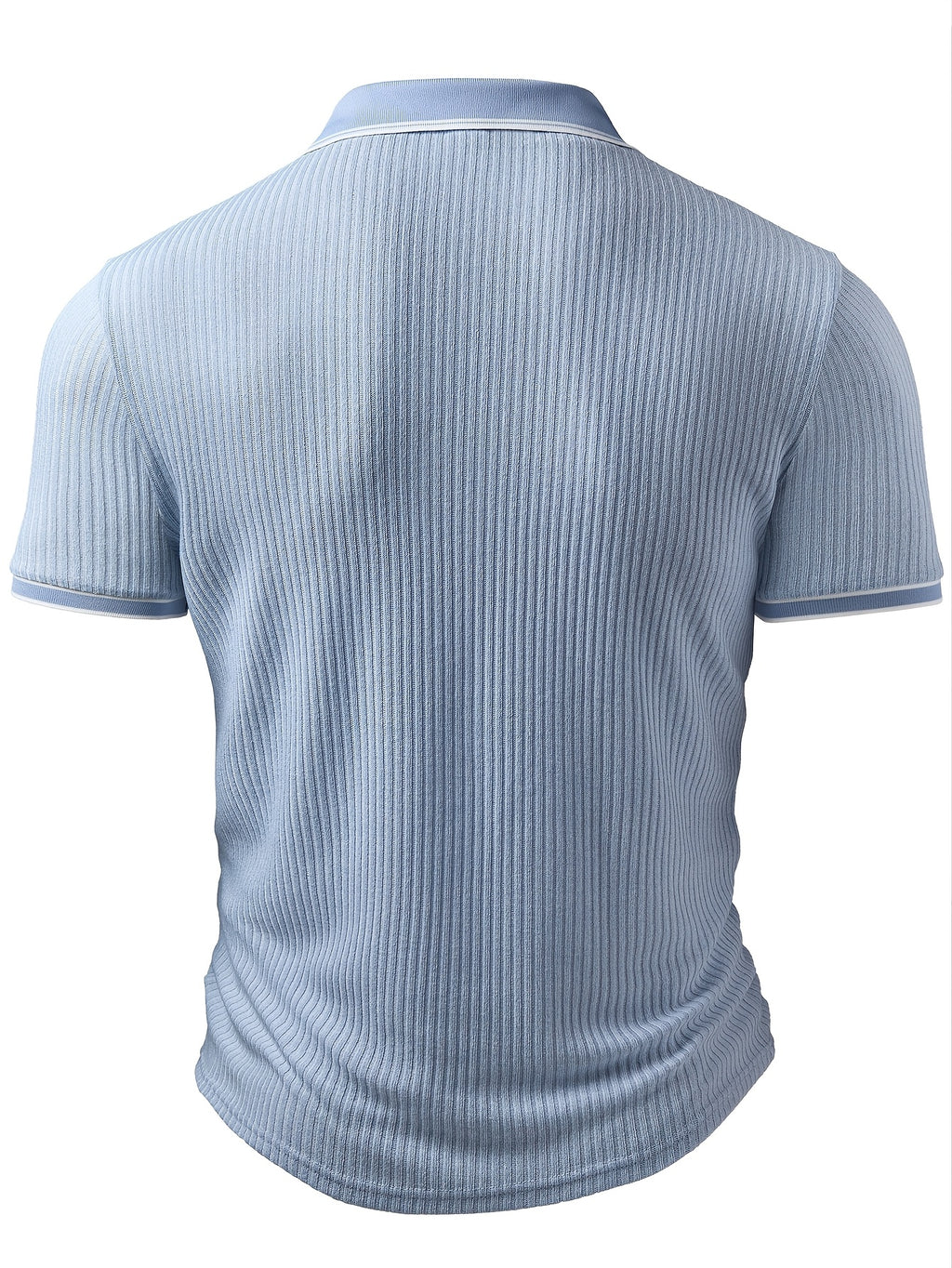 Men'S Fashion Men'S Top, Spring Summer Outdoor Casual Ribbed Texture Fabric Contrast Color Patchwork Lapel Single-Breasted Short Sleeve Men'S Polo Shirt - Blue+Light White