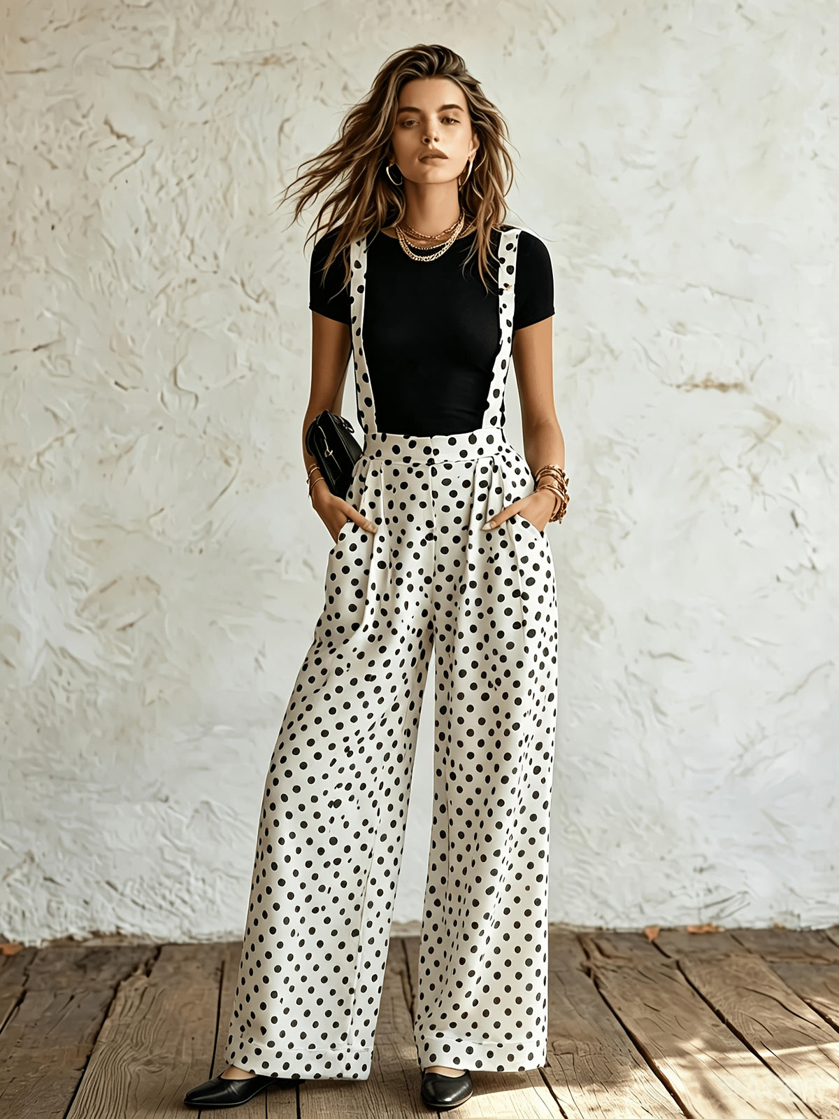 Women's Polka Dot Vacation Style Elegant Casual Overalls Pants - Mixed colors