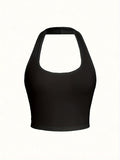 Women's Casual Clothing | Sexy Tank Top | Summer Vest | Summer Top | Sleeveless - Backless - Halter | Y2K | Cute Top | Hanging Neck Top | Halter Tank Top, Base Layer - Black