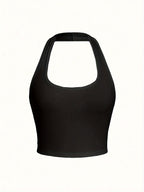 Women's Casual Clothing | Sexy Tank Top | Summer Vest | Summer Top | Sleeveless - Backless - Halter | Y2K | Cute Top | Hanging Neck Top | Halter Tank Top, Base Layer - Black