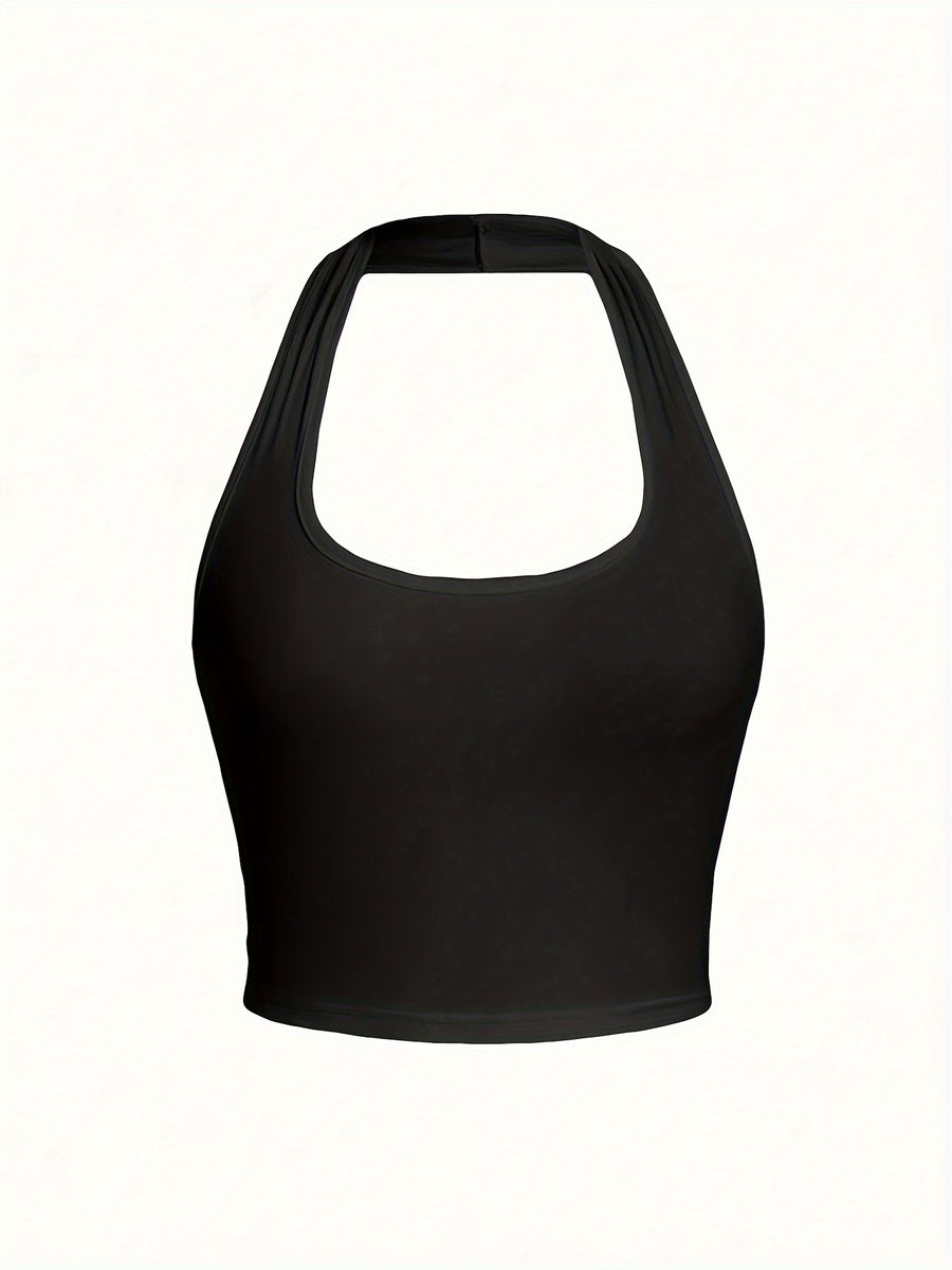 Women's Casual Clothing | Sexy Tank Top | Summer Vest | Summer Top | Sleeveless - Backless - Halter | Y2K | Cute Top | Hanging Neck Top | Halter Tank Top, Base Layer - Black