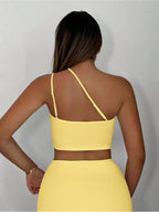 Women Fashion Solid One Shoulder Cut Out Crop Top Summer Party Outfits - Yellow