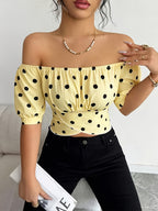 Women's Elegant Polka Dot Bow-tie Off-shoulder Cropped Top, Suitable for Outings, Parties, and Daily Wear, Ideal for Spring and Summer Seasons - Mixed colors
