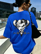 Women'S New Short-Sleeved T-Shirt, 100% T-Shirt Top, WB Brand Authorized "Joker" Joker Quinn Print Summer Breathable Top, Slim-Fit Women'S T-Shirt, Fashionable Women'S Clothing - Royal Blue